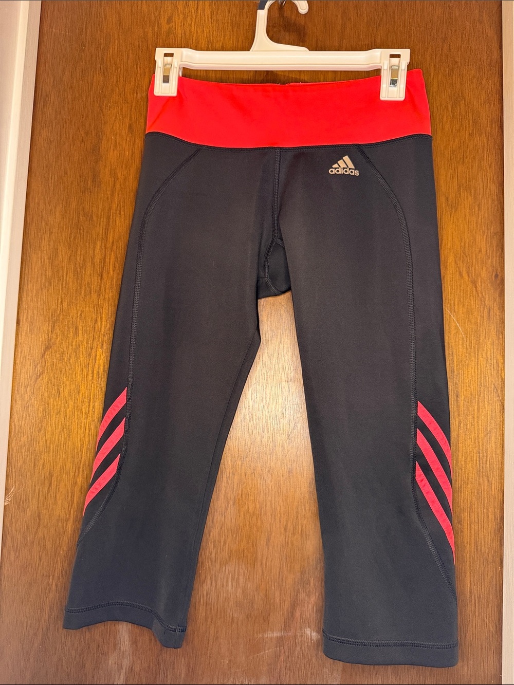 Adidas Black Leggings with Pink Waistband & Stripe Accents